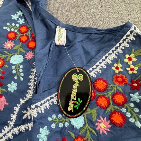 Shoreline Wear Embroidered Dress Floral Blue Small Brand New - Picture 10 of 15